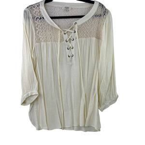 Umgee Cream Tie Front Tunic with 3/4 Sleeves size Medium